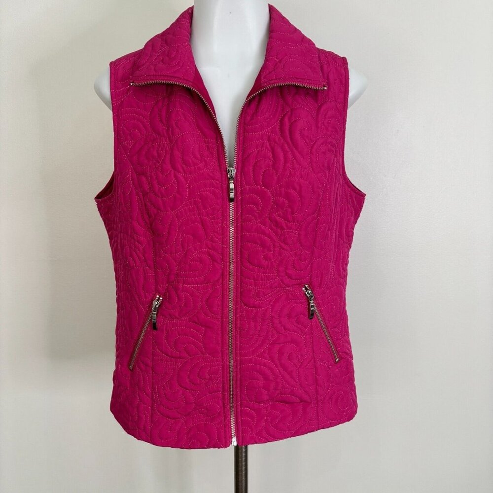 Christopher‎ & Banks Vest Small Pink Quilted Full-Zip Pockets Women's